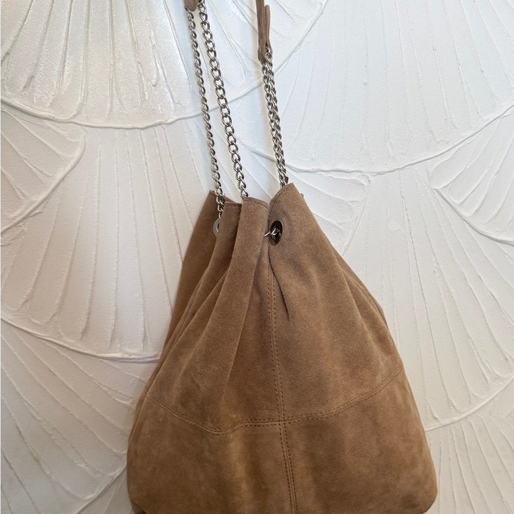 Zara Tan Real Suede Chain Shoulder Bag